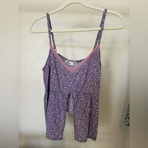 Hollister Lavender Floral Lace Trim Top